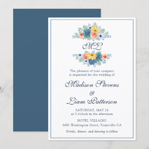 Invitation Monogramme Élégant Joli Macaron Floral Succulent