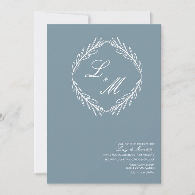 Invitation Monogramme élégant Script Branche Mariage Logo Inv (Devant)