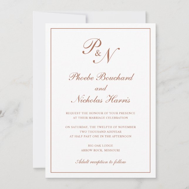 Invitation Monogramme Élégante Terracotta Tout En Un Mariage (Devant)