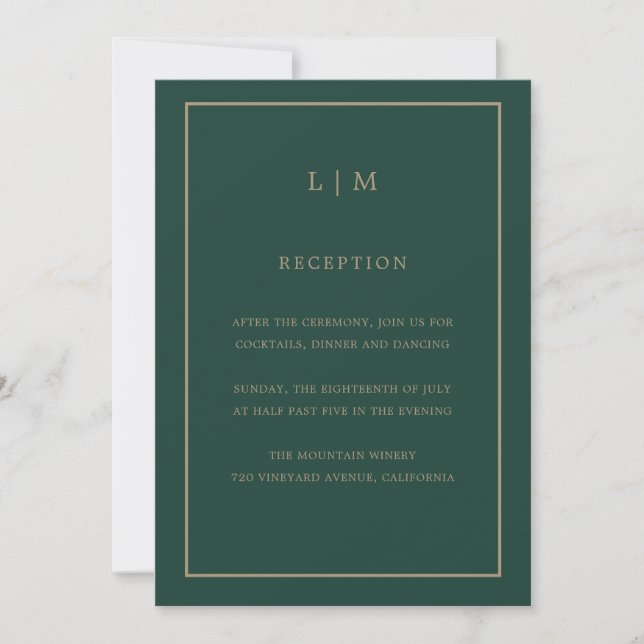 Invitation Monogramme émeraude minimal Mariage simple et élég (Devant)