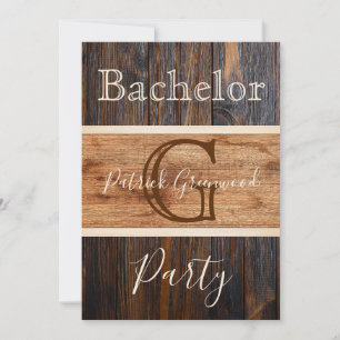 Invitation Monogramme en bois rustique Bachelor Party