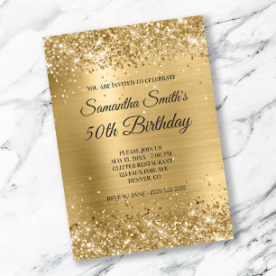 Invitation Monogramme en feuille dorée pailletée pour 50 ans
