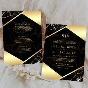 Invitation Monogramme en marbre noir tout en un Mariage