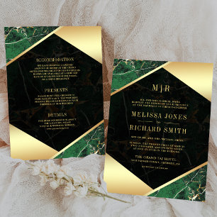 Invitation Monogramme en marbre vert émeraude tout en un Mari