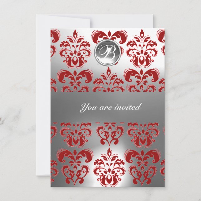 INVITATION MONOGRAMME EN PIERRE DE GEM DE DAMASK ROUGE ET BLA (Devant)