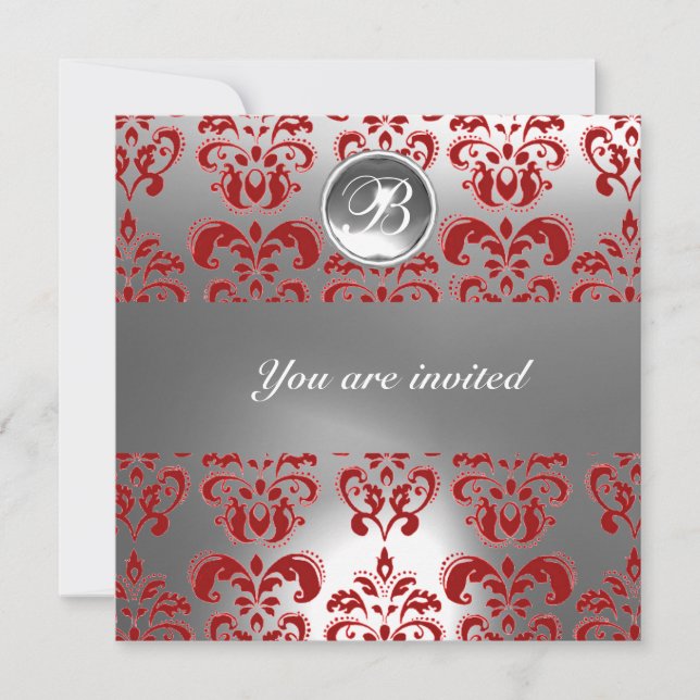INVITATION MONOGRAMME EN PIERRE DE GEM DE DAMASK ROUGE ET BLA (Devant)