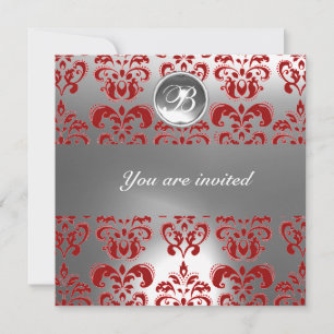 INVITATION MONOGRAMME EN PIERRE DE GEM DE DAMASK ROUGE ET BLA