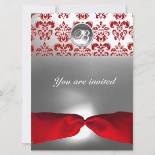 INVITATION MONOGRAMME EN PIERRE DE GEM DE RIBBON ROUGE BLANC