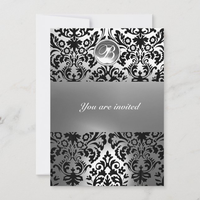 INVITATION MONOGRAMME EN PIERRE DE GEM NOIR ET BLANC (Devant)