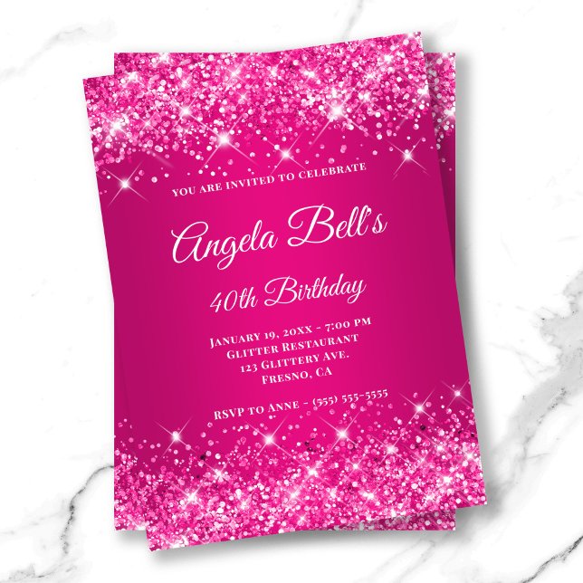 Invitation Monogramme fantaisie de framboise rose chaud (Glittery Hot Pink Raspberry Ombre Fancy Monogram Invitation)