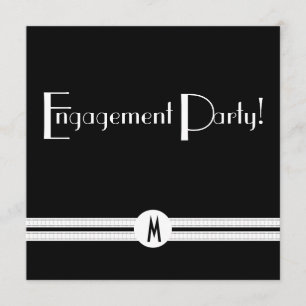 Invitation Monogramme Fiançailles Art déco noir et blanc