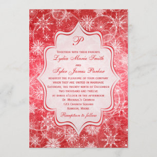 Invitation Monogramme Flammes de neige rouges et blanches Mar
