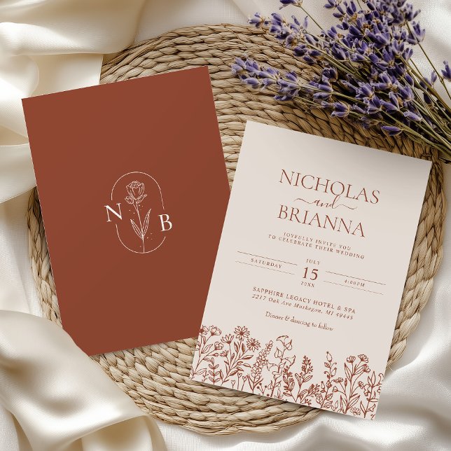 Invitation Monogramme Fleur sauvage minimaliste Mariage en te (Créateur téléchargé)