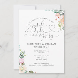Invitation Monogramme floral du 25e anniversaire du script du
