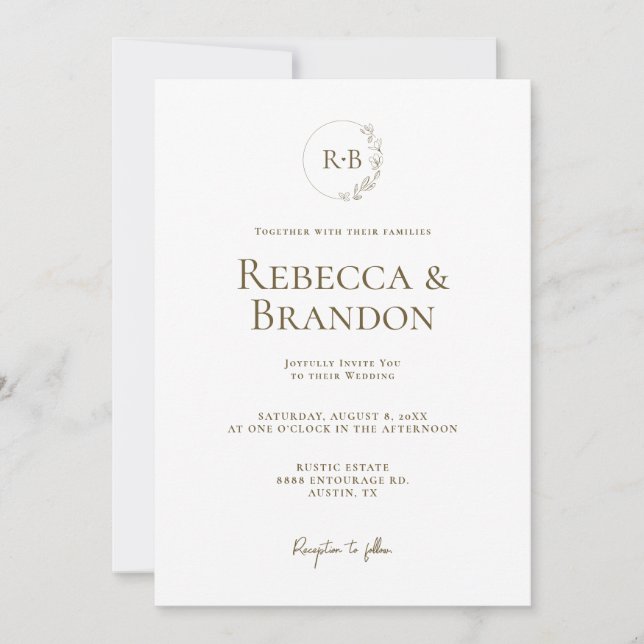 Invitation Monogramme floral minimaliste personnalisé (Devant)