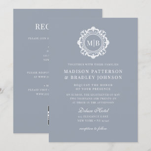 Invitation Monogramme Floral Orné Mariage Élégant Argent