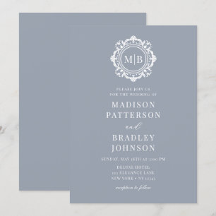 Invitation Monogramme Floral Orné Mariage Élégant Argent