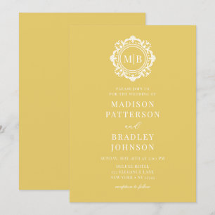 Invitation Monogramme floral orné Mariage or élégant