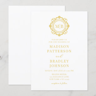 Invitation Monogramme floral orné Mariage or élégant