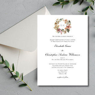 Invitation Monogramme Floral Traditionnel Mariage formel élég