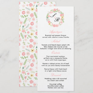 Invitation Monogramme Floral Wreath Wedding Party Menu