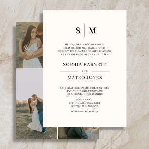 Invitation Monogramme Formel Classique 4 Photo Mariage Ivoire
