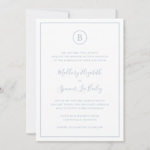 Invitation Monogramme Formel Dusty Bleu Tout en un Mariage