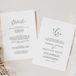 Invitation Monogramme Formel Noir Délicat Tout En Un Mariage