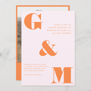 Invitation Monogramme géant Ampersand Peach orange rose Maria