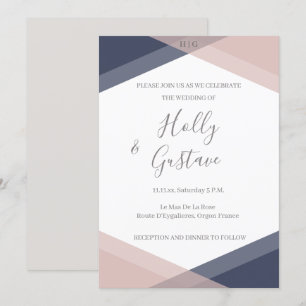 Invitation Monogramme géométrique Blush Marine Mariage modern