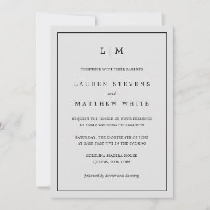Invitation Monogramme gris clair simple Mariage élégant