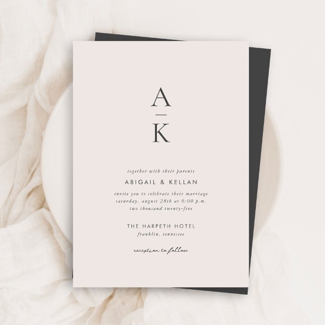 Invitation Monogramme gris crème moderne Mélange Mariage (Créateur téléchargé)