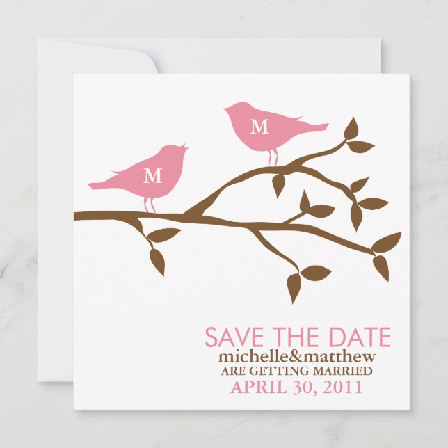 Invitation Monogramme Inséparables mariage Enregistrer la dat (Devant)