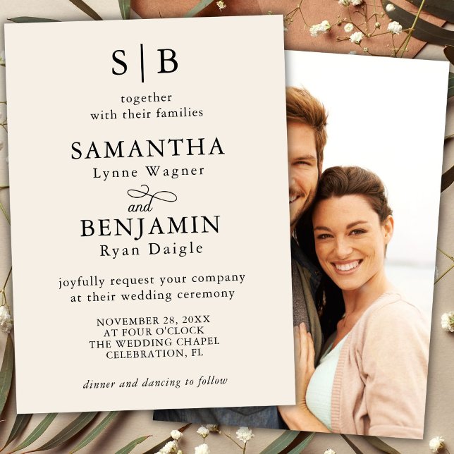 Invitation Monogramme ivoire classique Mariage photo (Créateur téléchargé)