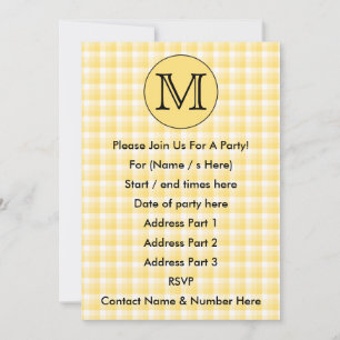 Invitation Monogramme jaune. Lettre personnalisée et Motif de