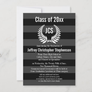 Invitation Monogramme Laurel Masculine Black Graduation