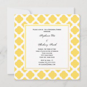 Invitation Monogramme Lemon Jaune et blanc Quatrefoil Motif