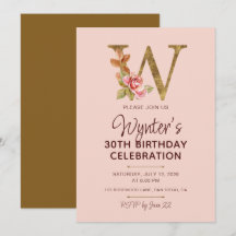 Monogramme lettre W or roses rose poudré