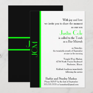Invitation Monogramme Lime Green Black Bar Mitzvah