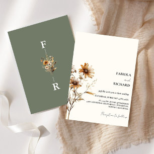 Invitation Monogramme lunaire ivoire Mariage Fleur sauvage ve
