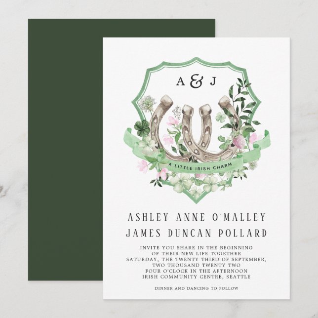 Invitation Monogramme | Mariage botanique en fer à cheval (Devant / Derrière)