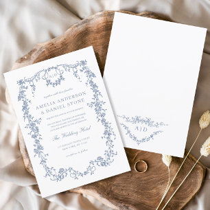 Invitation Monogramme Mariage de Floral Bleu Victorien