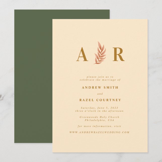 Invitation Monogramme Mariage élégant et moderne (Devant / Derrière)