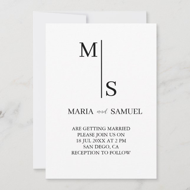 Invitation Monogramme mariage Élégant Simple Minimaliste (Devant)