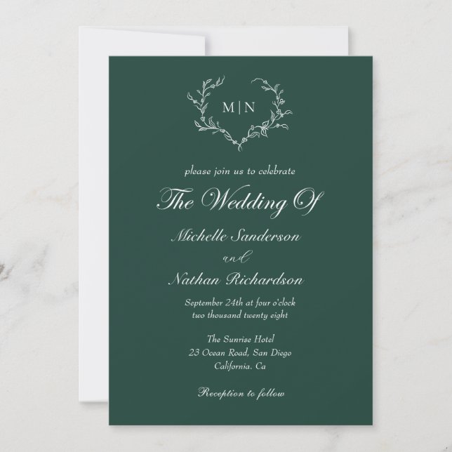 Invitation Monogramme Mariage Emerald Green (Devant)