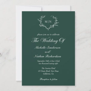 Invitation Monogramme Mariage Emerald Green