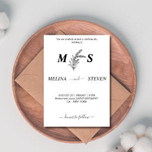 Invitation Monogramme mariage floral noir et blanc