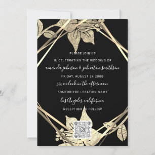 Invitation Monogramme mariage Florals Faux Gold Frame QR