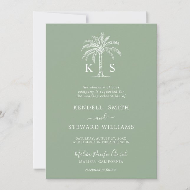 Invitation Monogramme Mariage Logo Palm Tree (Devant)