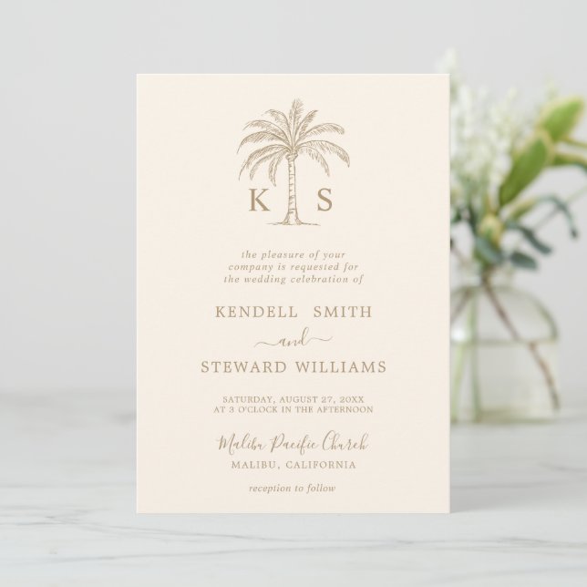 Invitation Monogramme Mariage Logo Palm Tree (Debout devant)